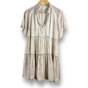 The Impeccable Pig Women's S Tiered Cheetah Prairie Dress Tan Beige 100% Cotton‎